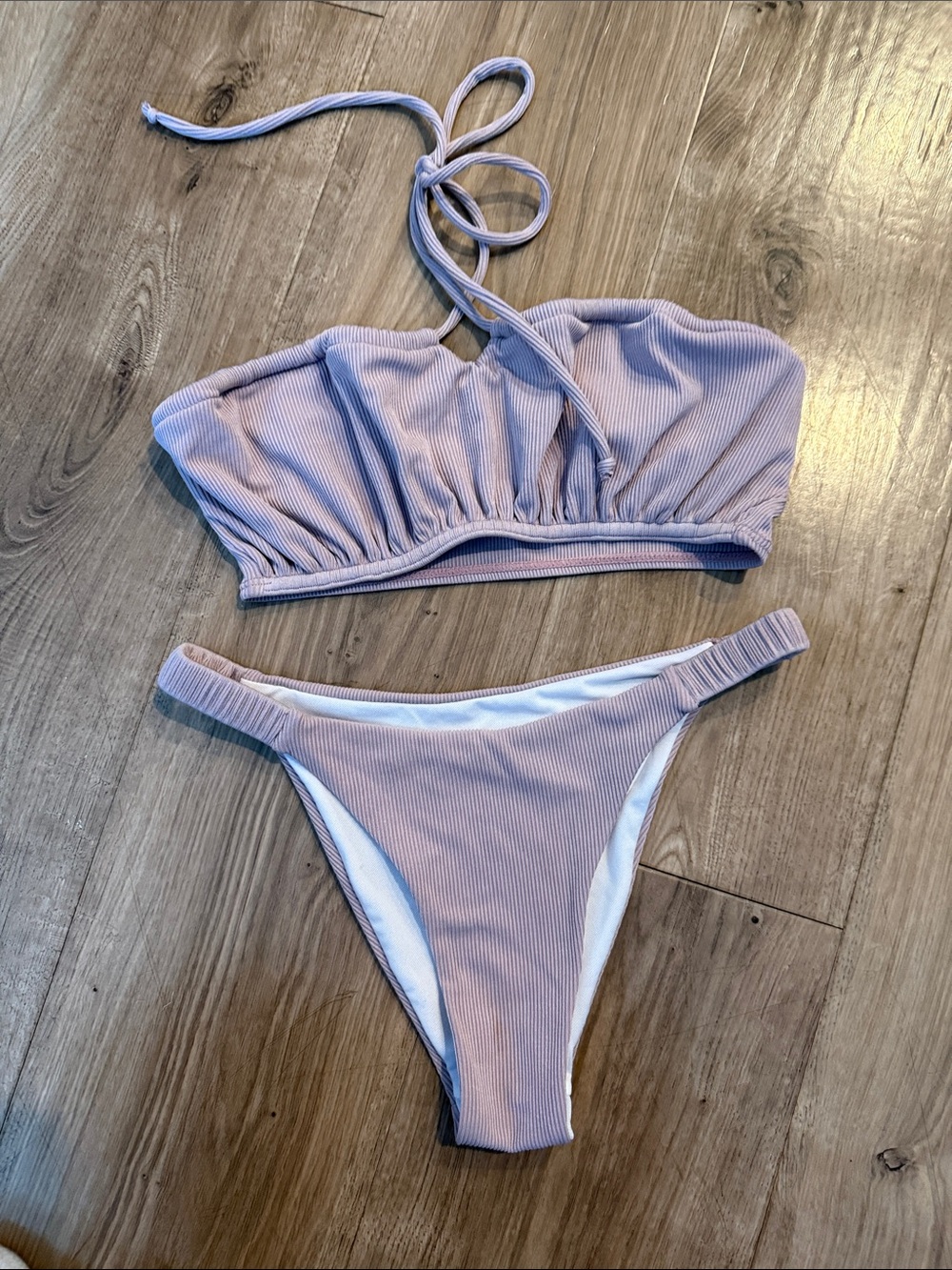 Zaful Lilac Ribbed Two-Piece Bikini